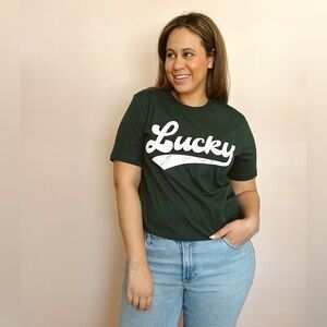 Dark Green 'Lucky' Graphic Tee